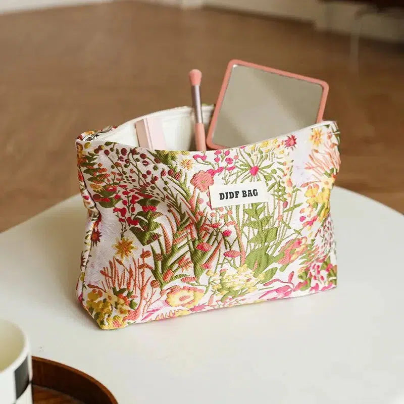 Floral Embroidered Makeup Bag - Stylish Y2K Aesthetic with Vibrant Colors and Unique Design