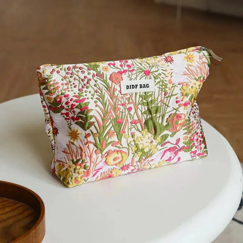 Floral Embroidered Makeup Bag - Stylish Y2K Aesthetic with Vibrant Colors and Unique Design