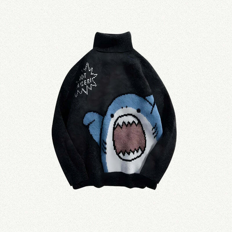 Funny Shark Knitted Sweater - Unique Aesthetic Y2K Style Cropped Sweater for Trendy Looks