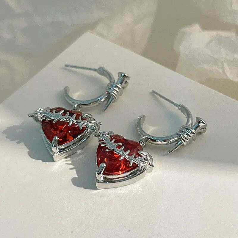 Goth Barbed Heart Earrings - Edgy Cyberpunk Style for Y2K Fashion Lovers