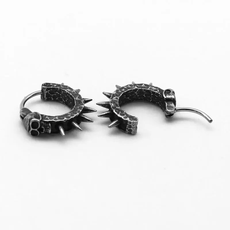 Goth Skull Spiked Hoop Earrings - Edgy Y2K Style with Rhinestone Accents and Unique Design