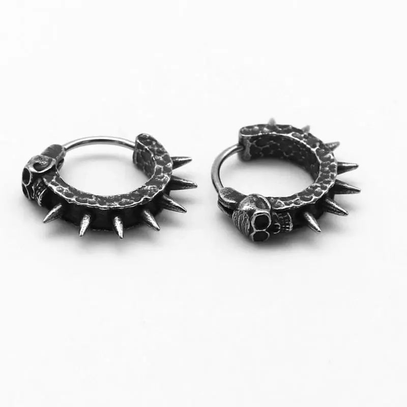 Goth Skull Spiked Hoop Earrings - Edgy Y2K Style with Rhinestone Accents and Unique Design