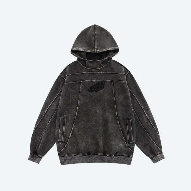 Grunge Dark Washed Embroidered Spider Hoodie - Aesthetic Y2K Fashion in Vibrant Colors