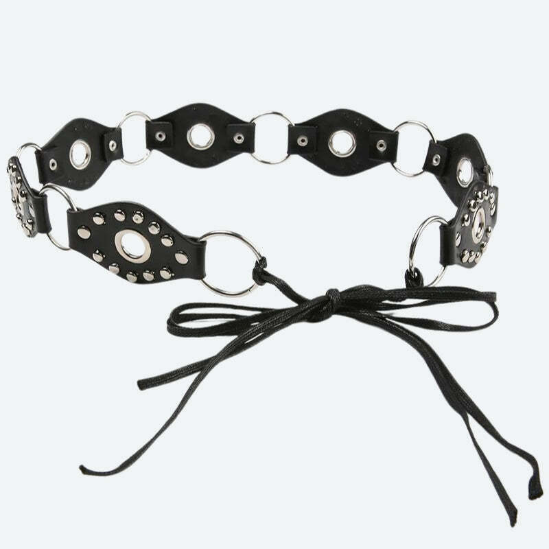 Grunge Faux Leather Lace-Up Belt with Rivets - Y2K Style for Trendy Leather Skirts