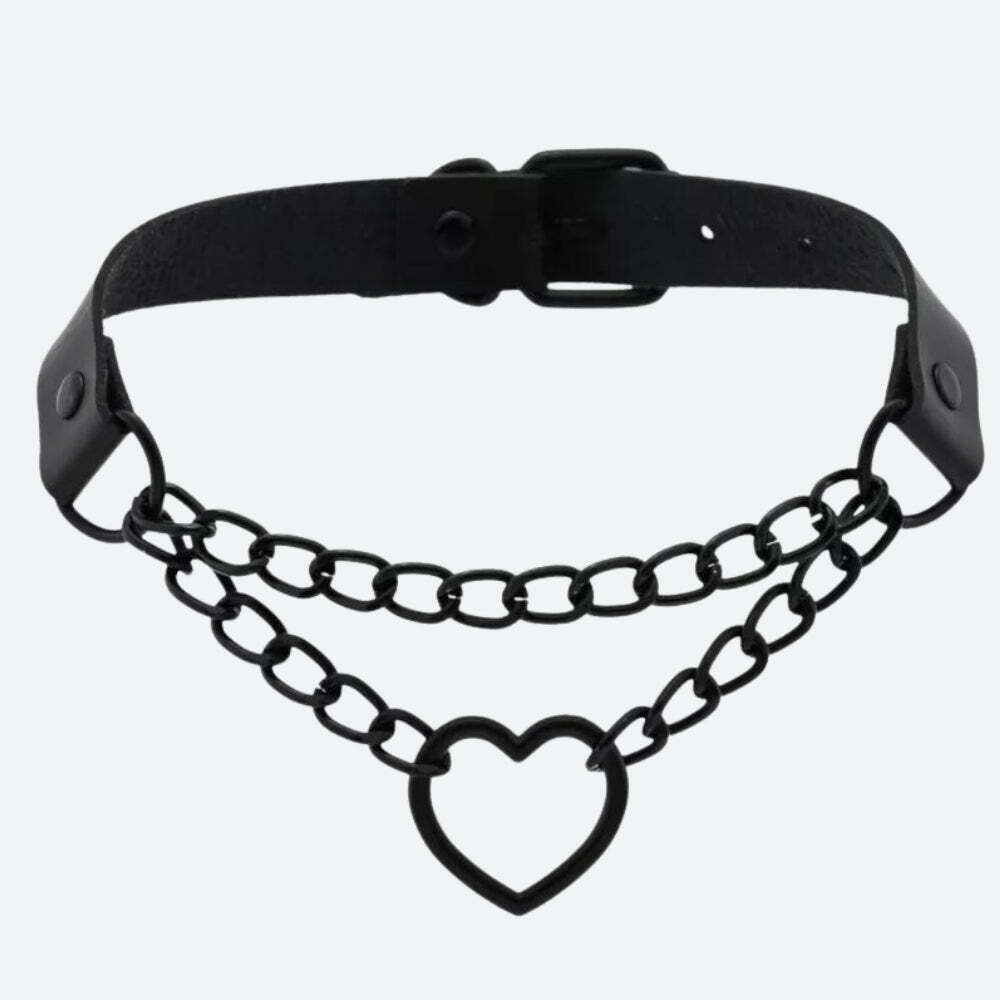 Grunge Heart Belted Choker Necklace - Y2K Style Gothic Lace & Beads Aesthetic Accessory