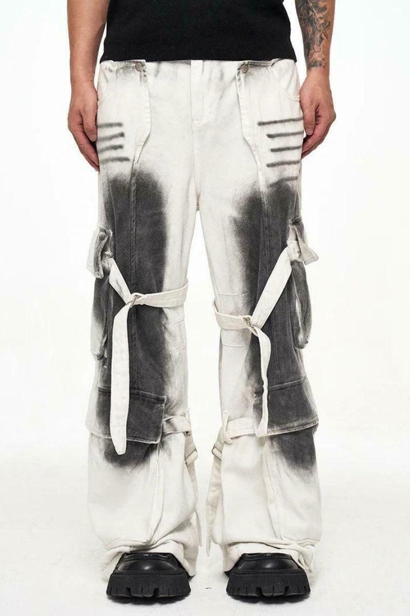 Grunge-Inspired Y2K Cargo Pants with Dirty Effect - Stylish Grey and Orange Options