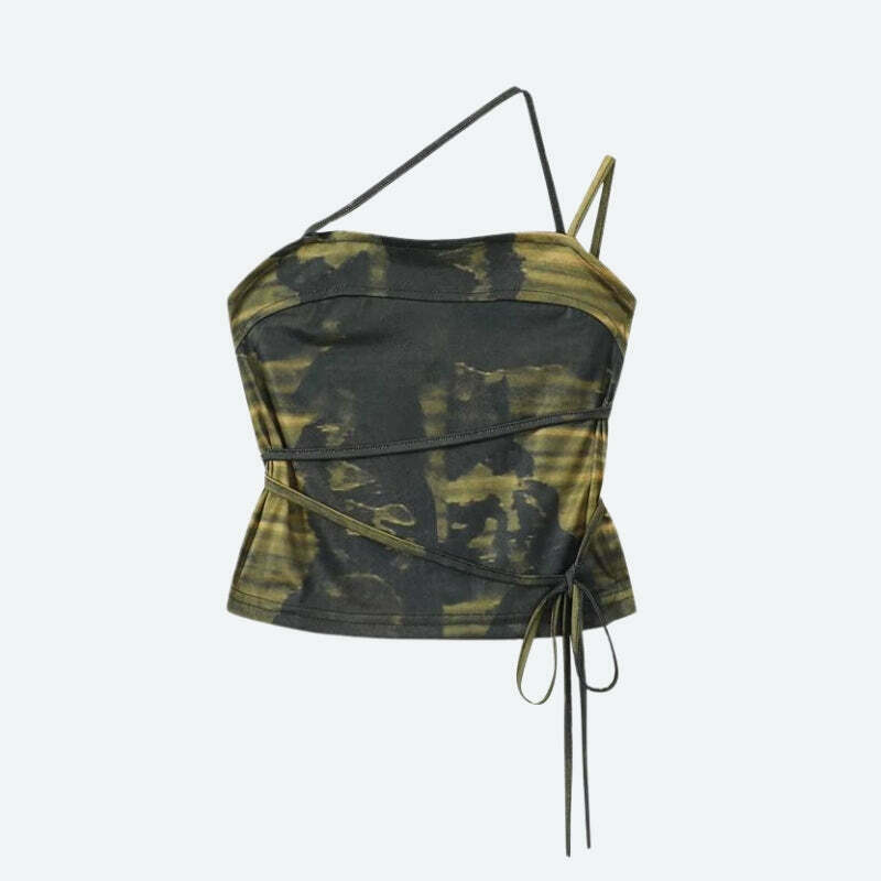 Grunge Snake Lace-Up Top: Y2K Style Bow Tie Crop Top with Denim and Ribbon Details