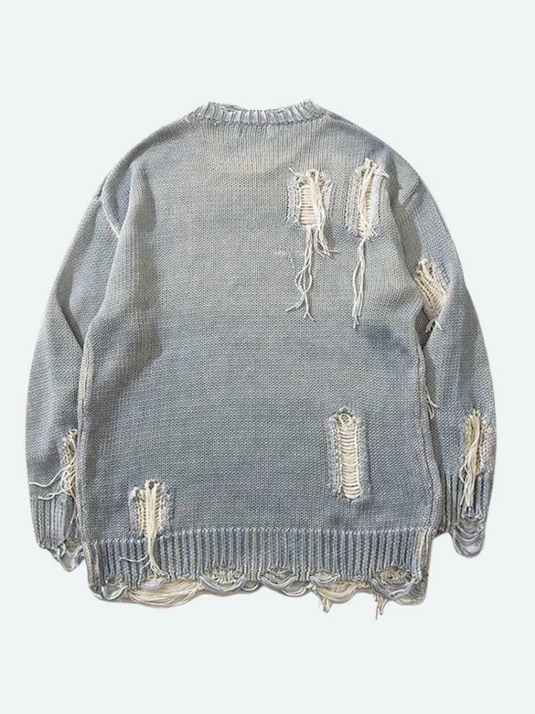 Grunge Tasseled Distressed Sweater - Aesthetic Y2K Fashion with Unique Embroidery Details