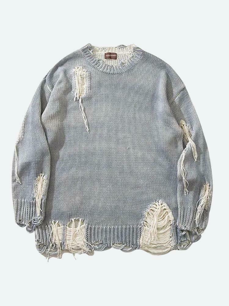 Grunge Tasseled Distressed Sweater - Aesthetic Y2K Fashion with Unique Embroidery Details