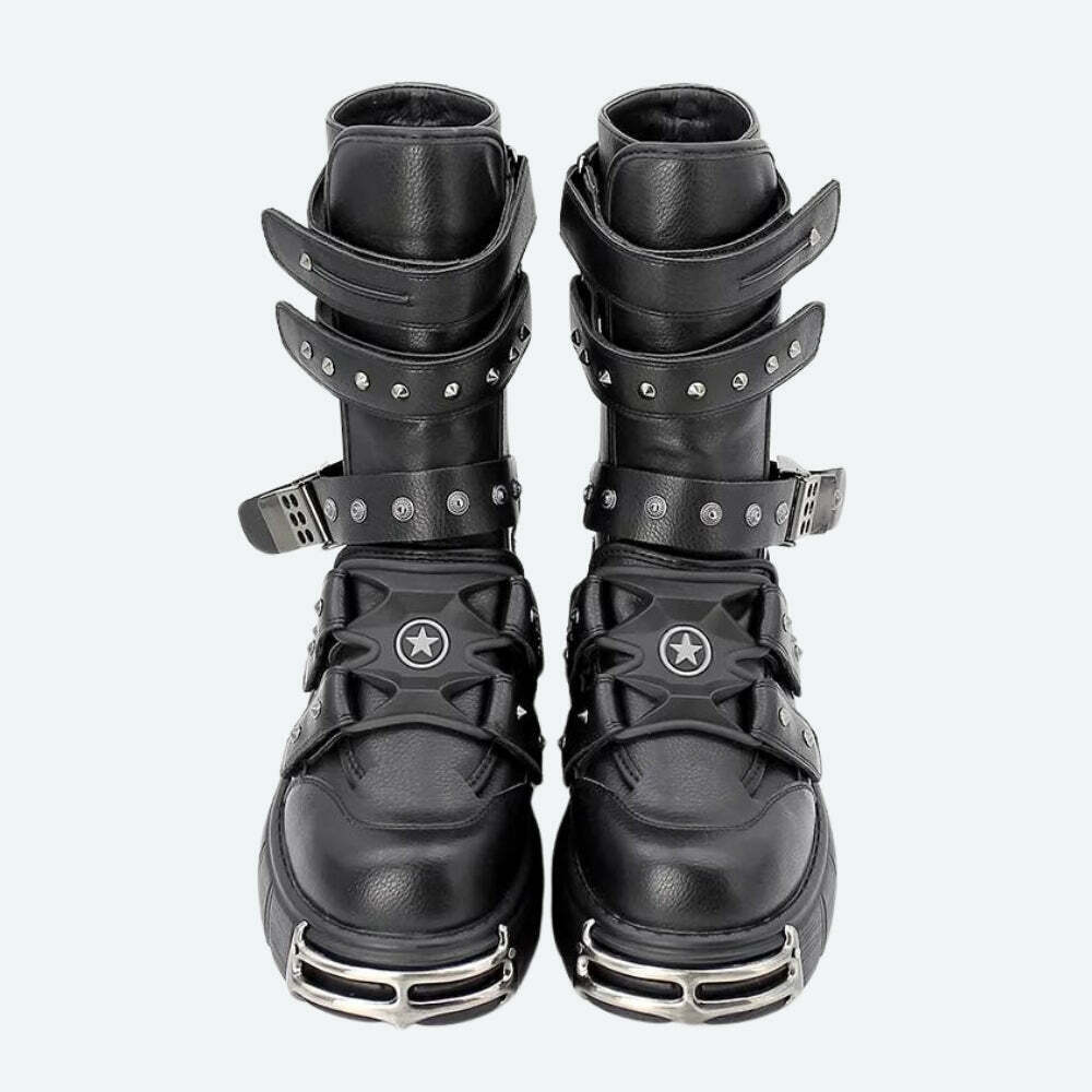 Grunge Velcro Straps Chunky Platform Boots - Y2K Style Split Toe Cow Print Ankle Boots