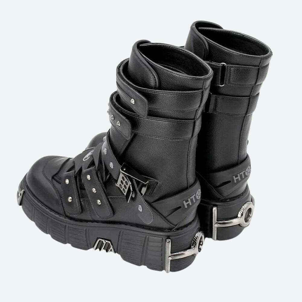 Grunge Velcro Straps Chunky Platform Boots - Y2K Style Split Toe Cow Print Ankle Boots