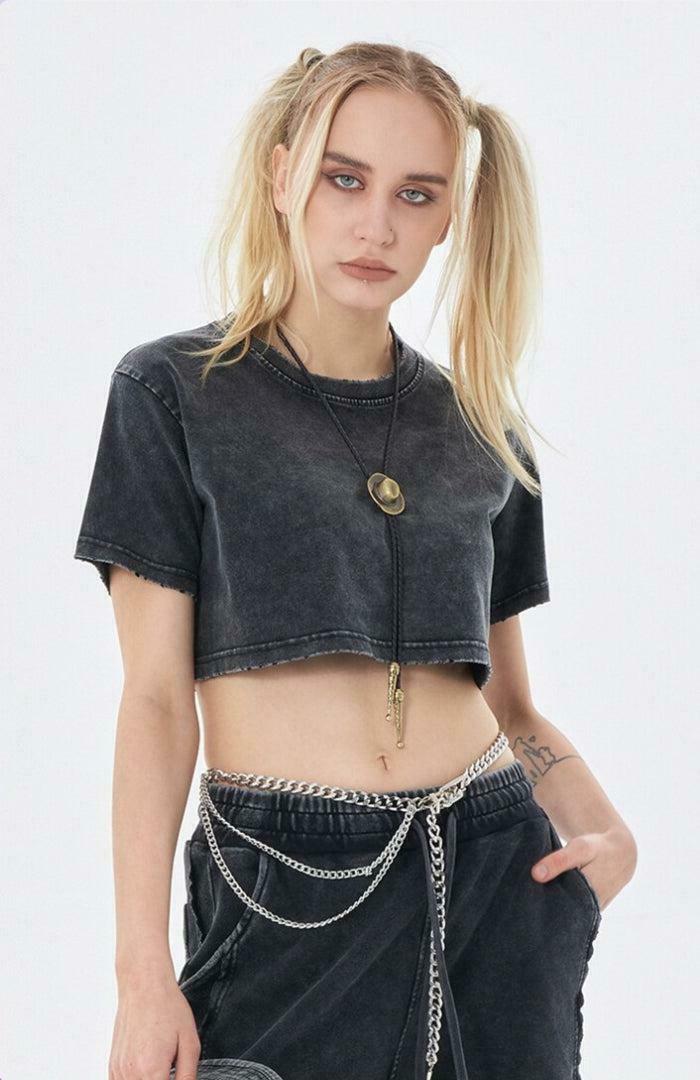 Grunge Washed Crop Top - Y2K Inspired Cropped Hoodie Zip Up for Trendy Outfits