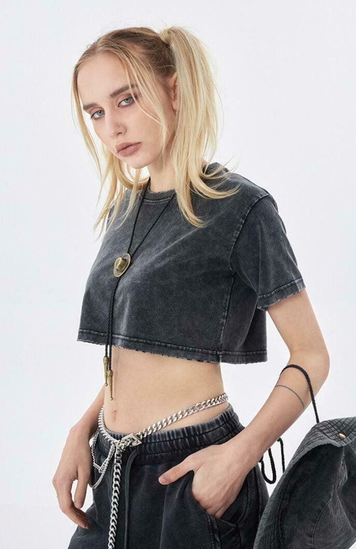 Grunge Washed Crop Top - Y2K Inspired Cropped Hoodie Zip Up for Trendy Outfits