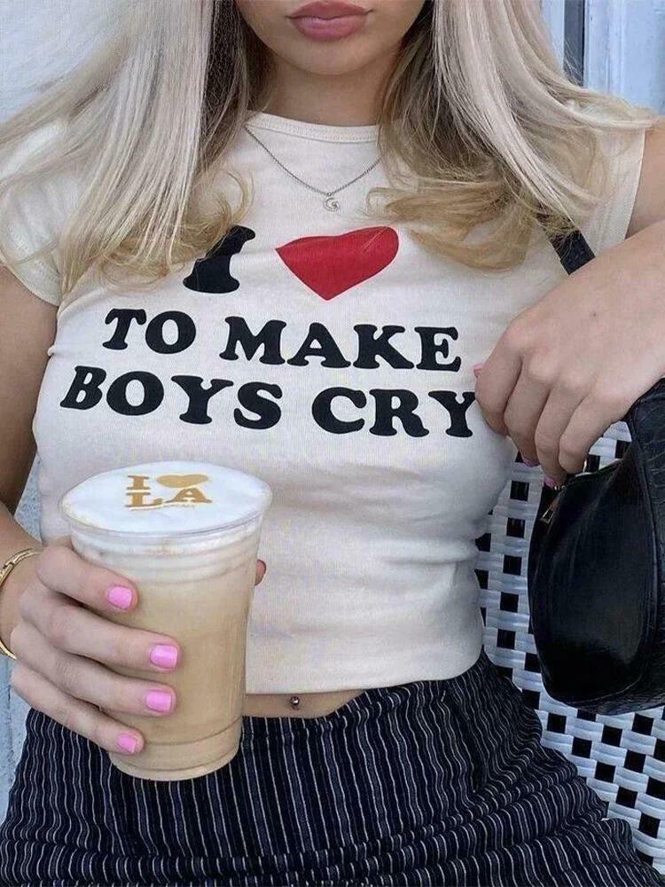 I Love To Make Boys Cry Graphic Tee - Trendy Y2K Baby Tee for Stylish Outfits