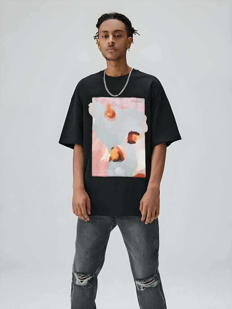 Impressionism Painting Tee - Trendy Y2K Graphic Tee with Artistic Design for Fashion Lovers