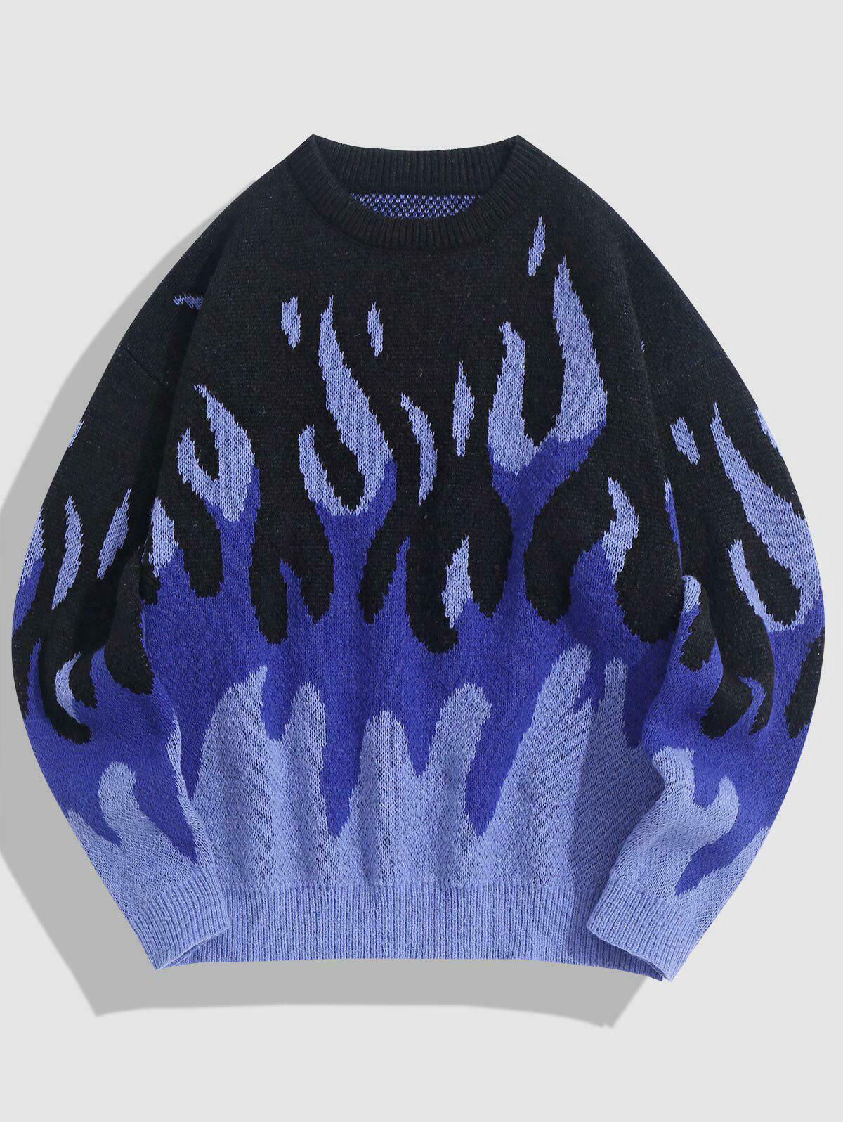 Indie Flame Knitted Sweater - Aesthetic Y2K Flame Design with Unique Embroidery Details