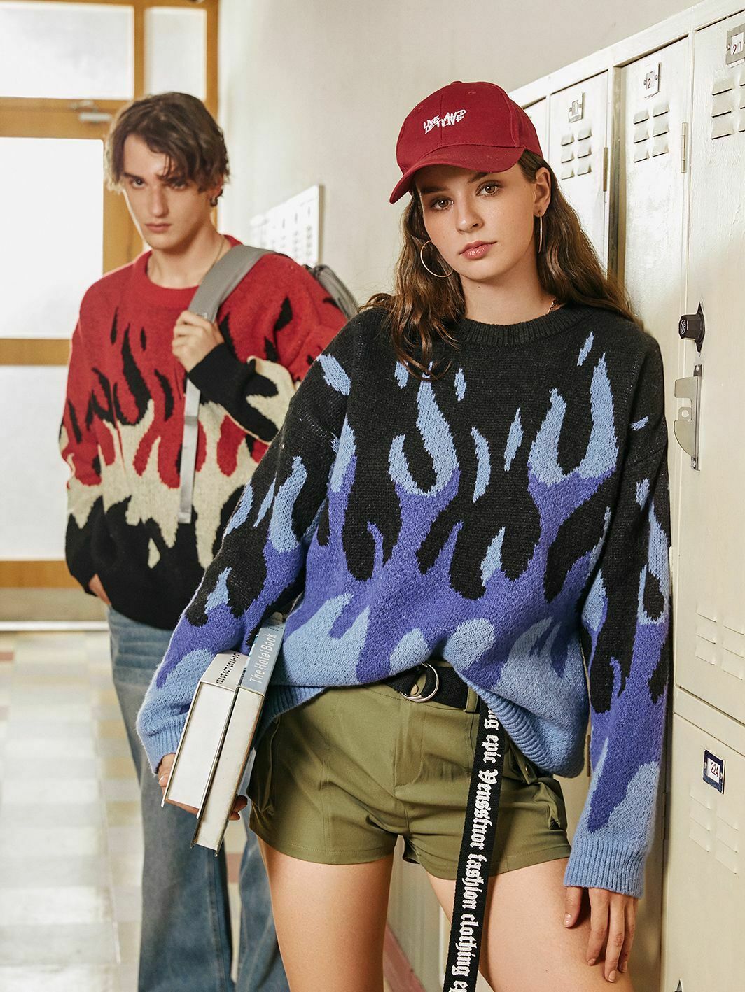 Indie Flame Knitted Sweater - Aesthetic Y2K Flame Design with Unique Embroidery Details