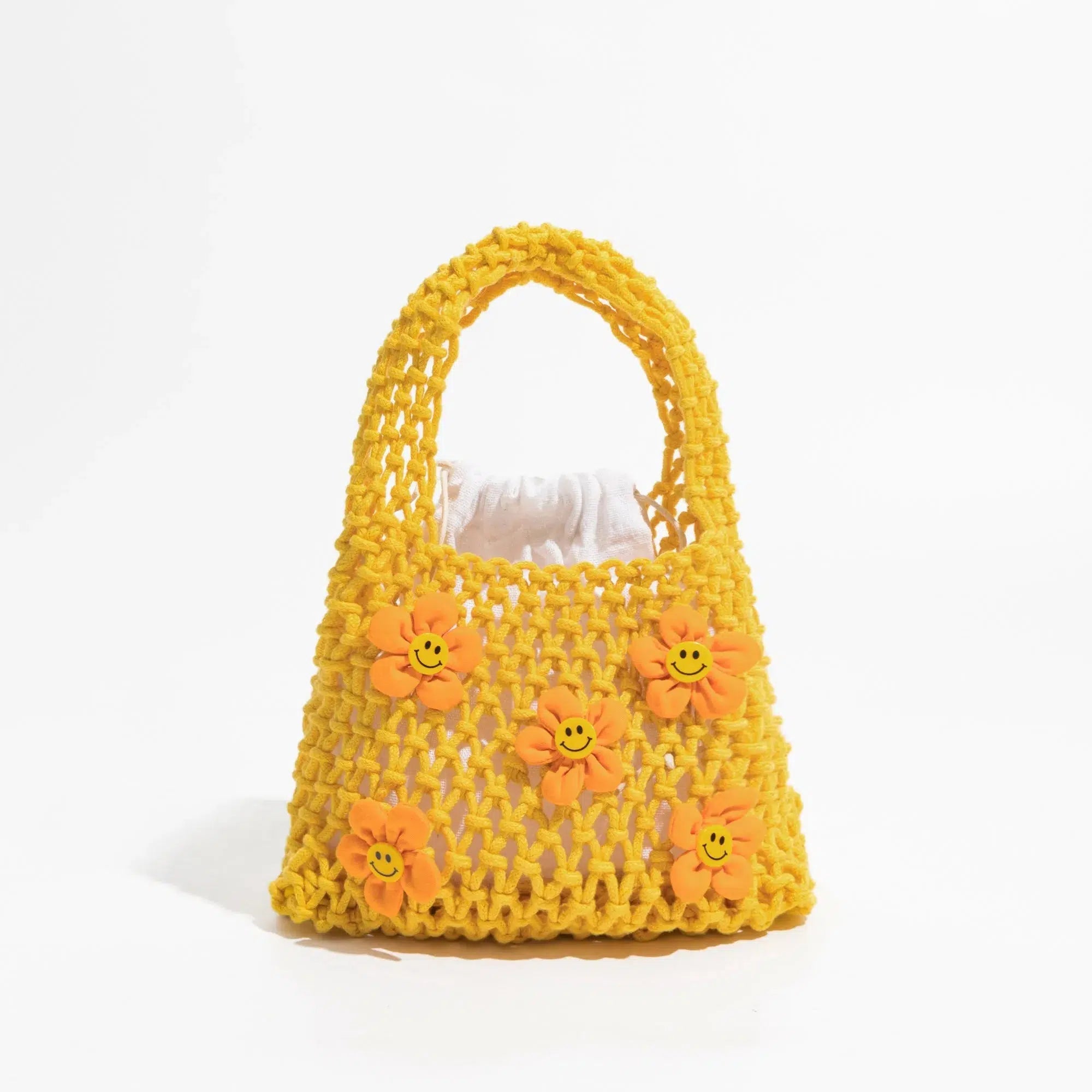 Indie Smiley Flowers Crochet Bag - Aesthetic Y2K Fashion Tote with Colorful Floral Design