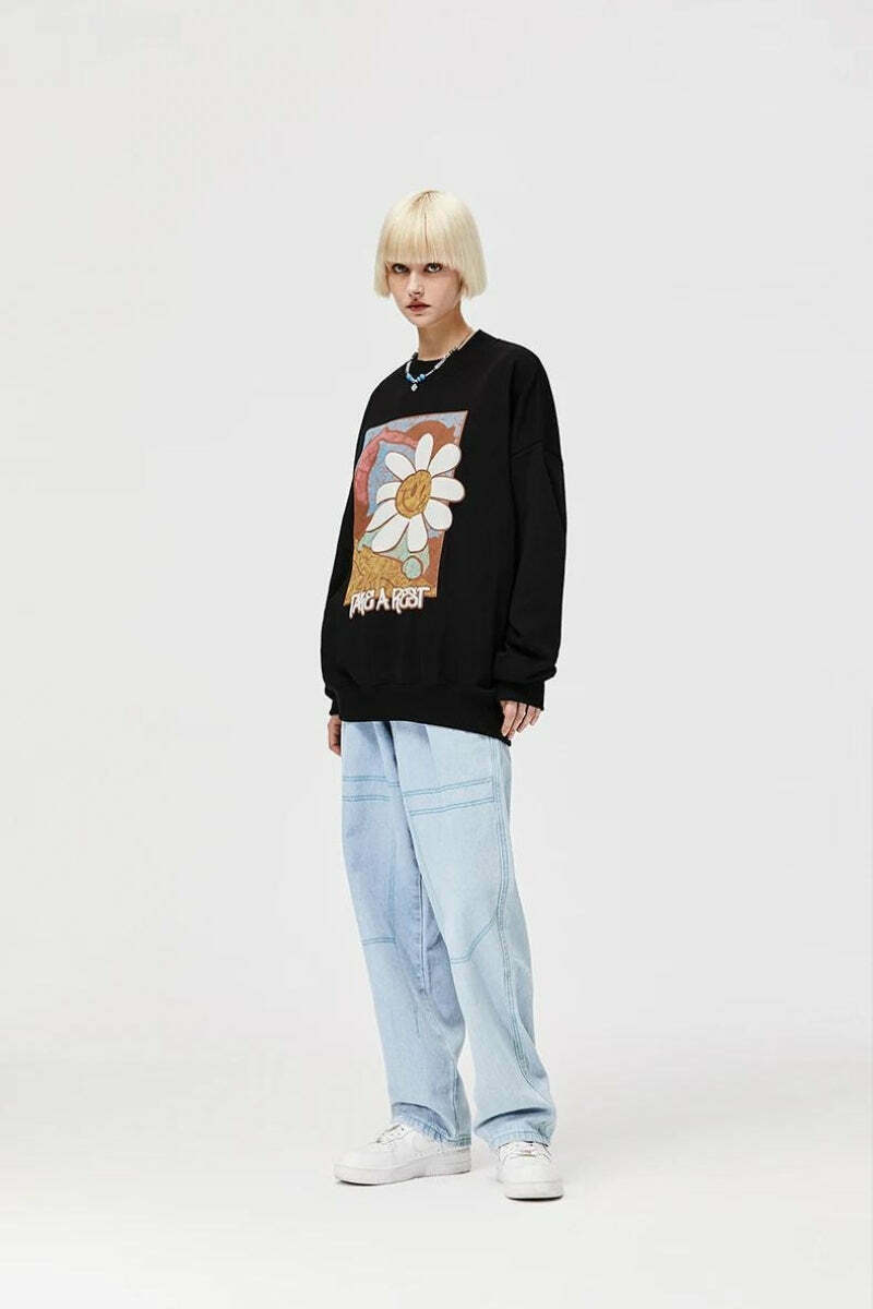 Indie Vintage Graphic Take a Rest Sweatshirt - Trendy Oversized Aesthetic Y2K Style