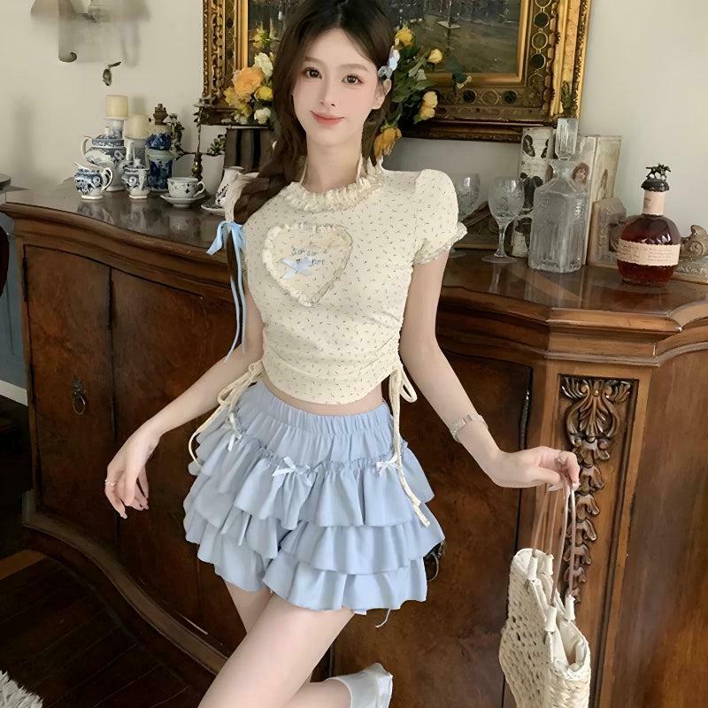 Kawaii Ruffled Mini Skirt & Top Two-Piece Set - Trendy Y2K Fashion for Stylish Looks