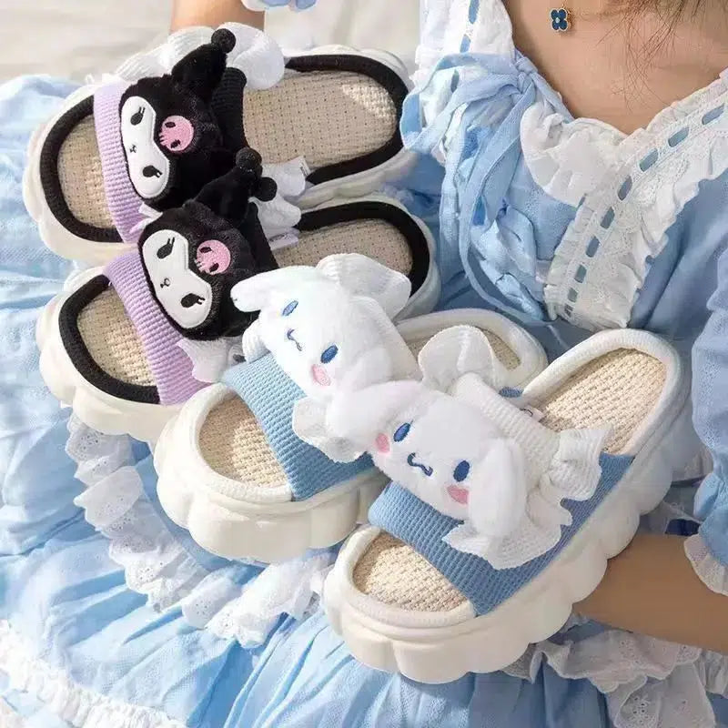 Kawaii Sanrio Frog & Bear Slippers - Cozy Y2K Teddy Bear & Cow Print Designs