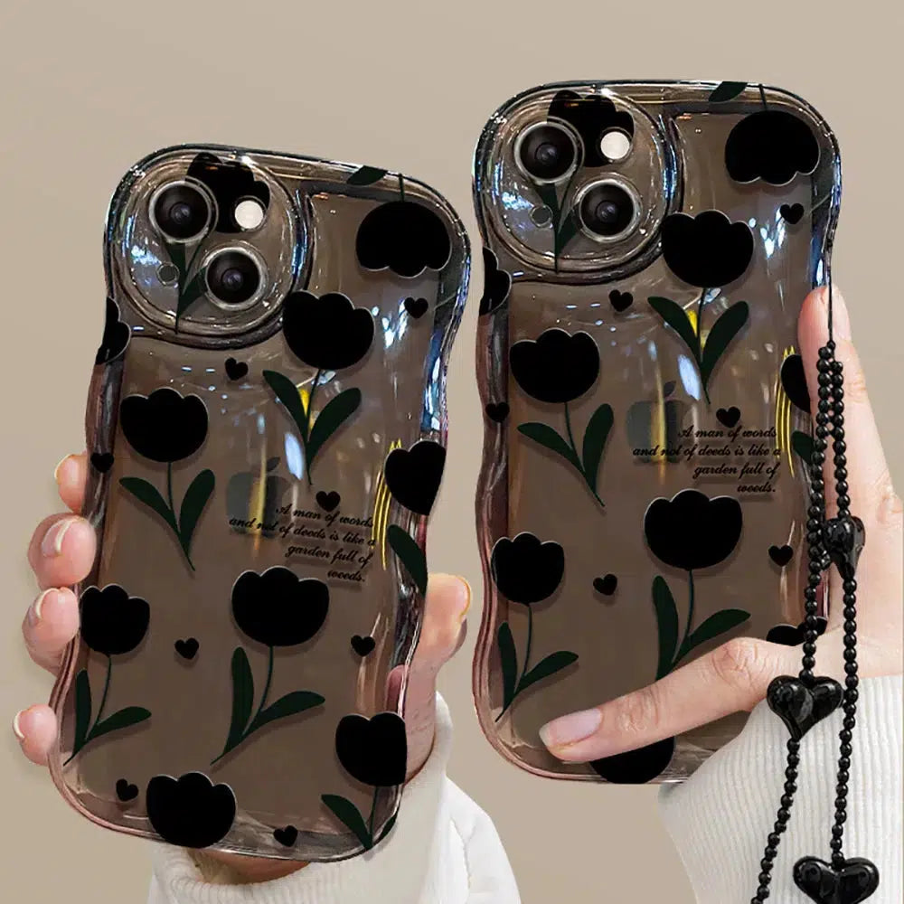 Korean Aesthetic Tulip Bubble Clear Phone Case - Vintage Cowgirl & Gummy Bear Design