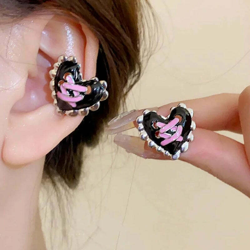 Pastel Goth Corset Heart Earrings - Trendy Punk & Cyberpunk Style with Lollipop Charm