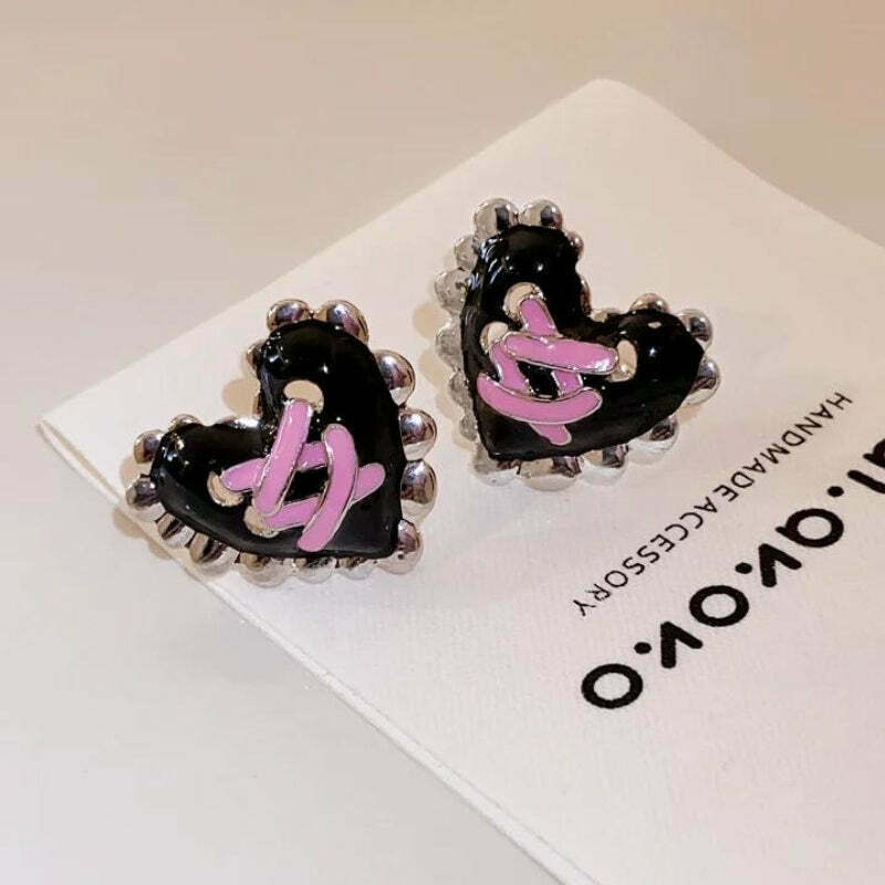 Pastel Goth Corset Heart Earrings - Trendy Punk & Cyberpunk Style with Lollipop Charm