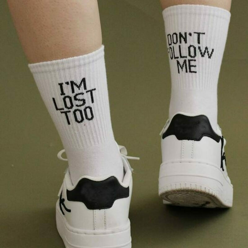 Playful 'Don't Follow Me I'm Lost Too' Socks - Y2K Cherry & Pastel Hand-Holding Design