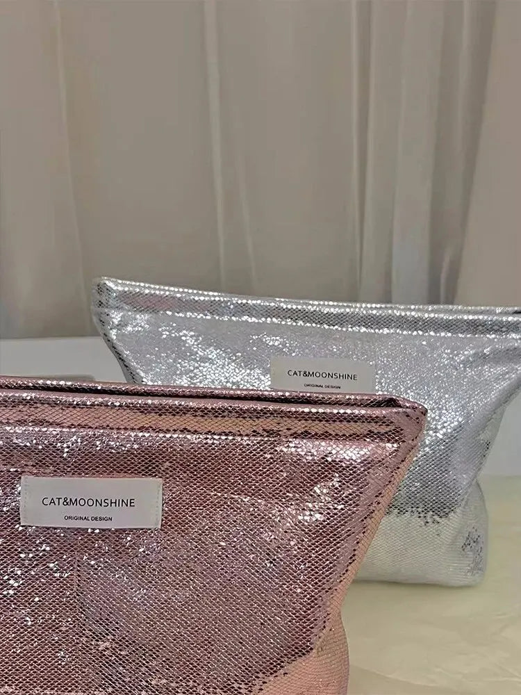 Shiny Metallic Makeup Bag for Y2K Style, Aesthetic Storage, and Trendy Accessories