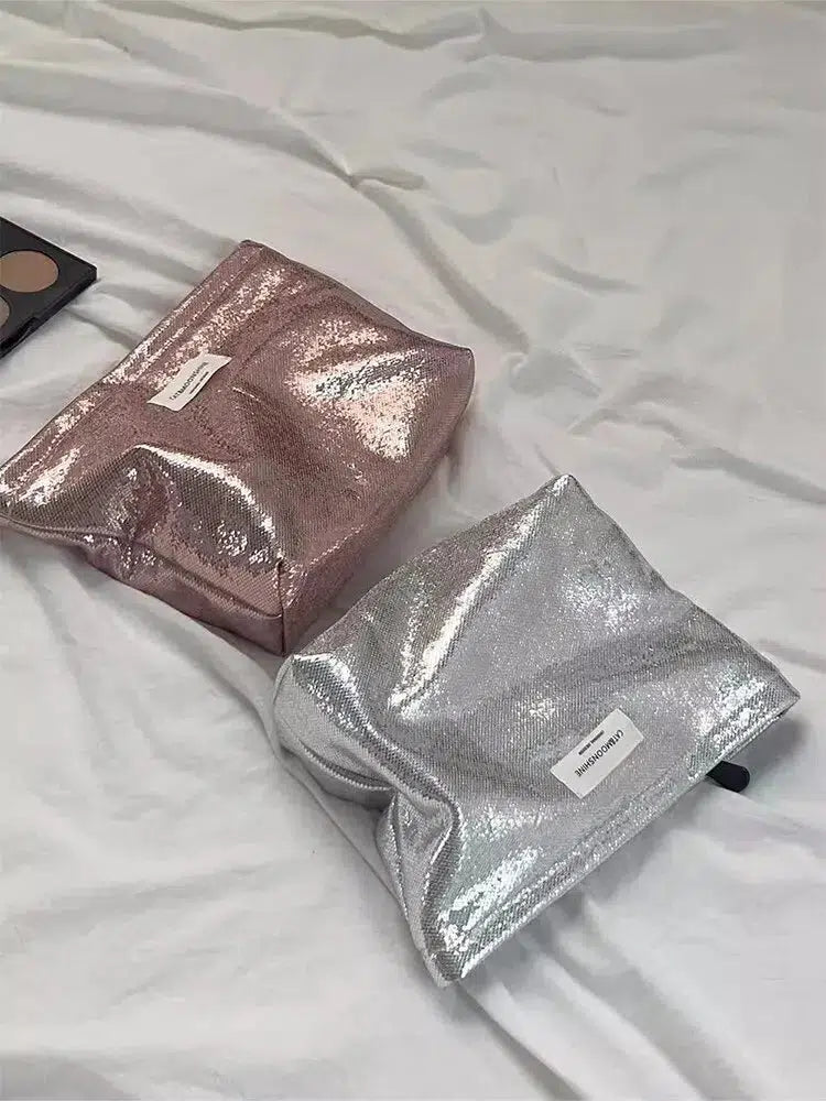 Shiny Metallic Makeup Bag for Y2K Style, Aesthetic Storage, and Trendy Accessories