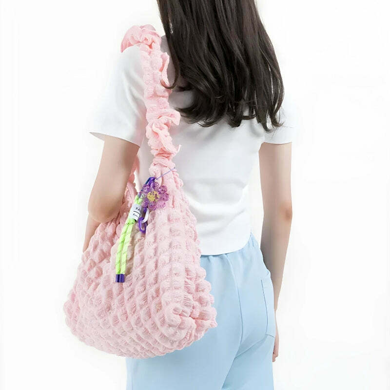 Soft Girl Quilted Ruched Hobo Bag - Aesthetic Quilted Design for Trendy Y2K Fashion Lovers