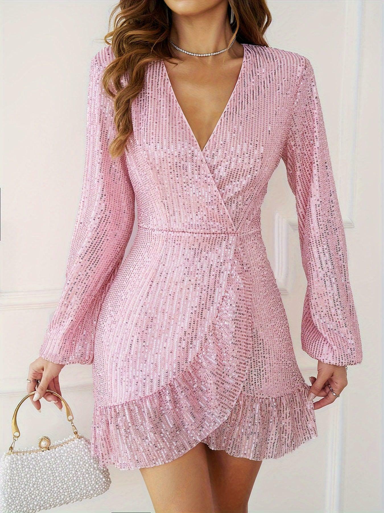 Stunning Pink Sequin Dress for Y2K Style, Perfect for Bohemian and Fairycore Looks