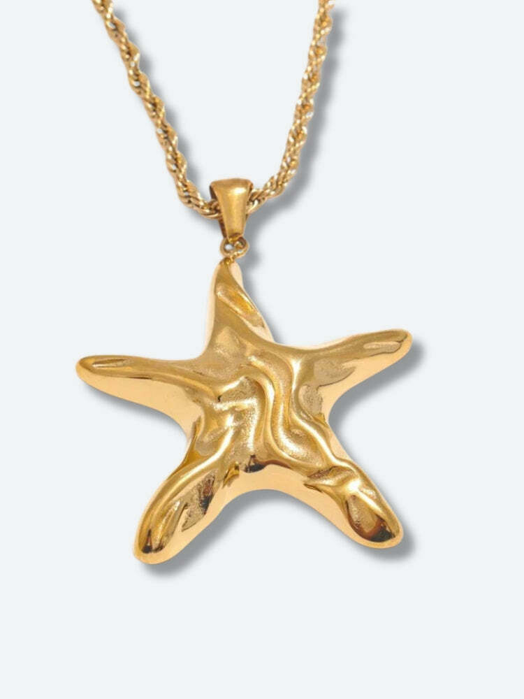 Stunning Y2K Gold Starfish Necklace & Earrings Set - Aesthetic Fairycore Jewelry Trends