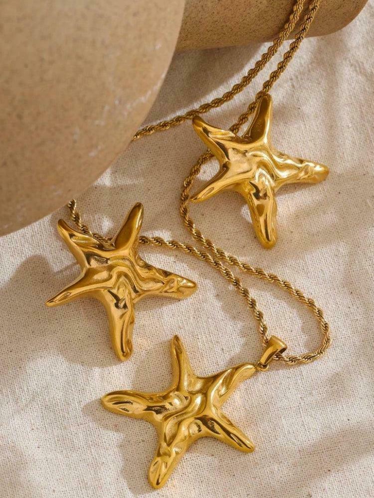 Stunning Y2K Gold Starfish Necklace & Earrings Set - Aesthetic Fairycore Jewelry Trends