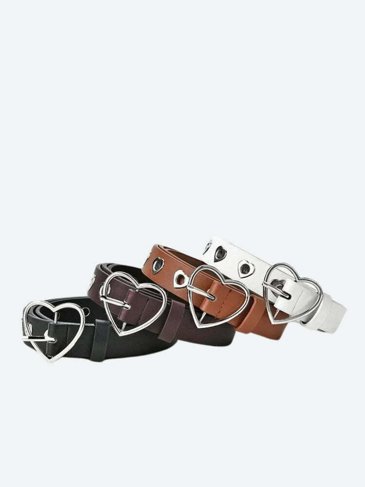 Stylish Heart Buckle Faux Leather Belt for Y2K Outfits - Trendy Coquette Accessory