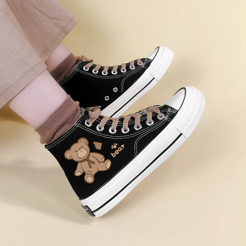 Trendy Bear Lace Up Canvas Shoes in Pink and Blue - Y2K Fashion for Stylish Outfits