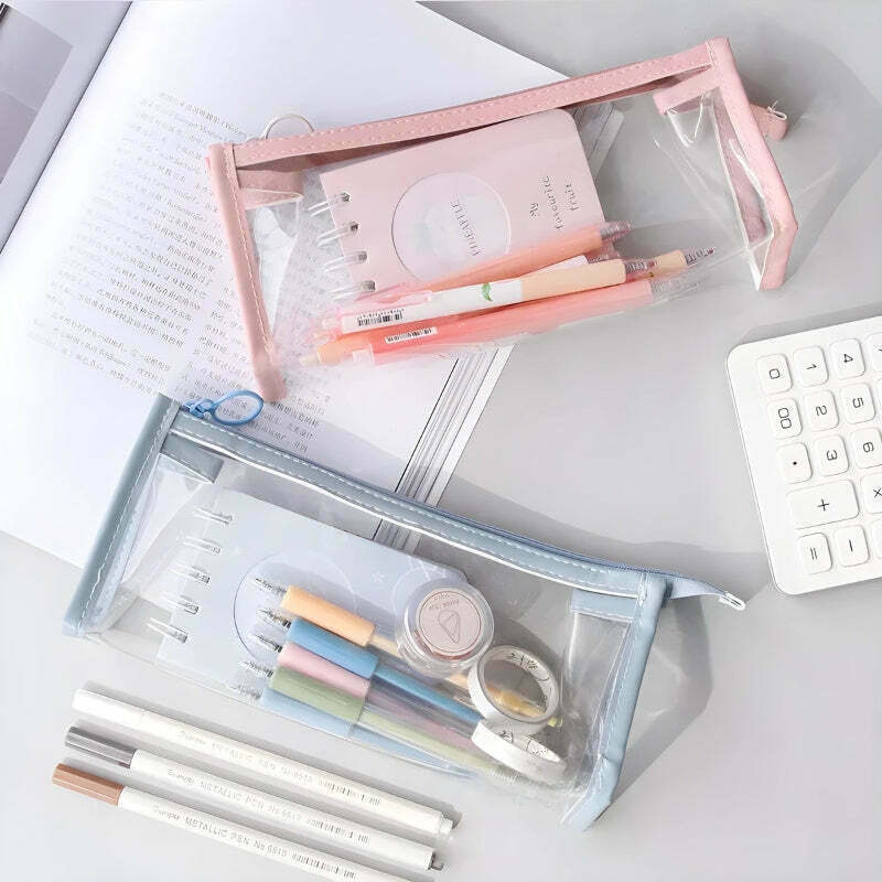 Trendy Clear Pencil Case with Y2K Aesthetic - Perfect for School & Office Supplies