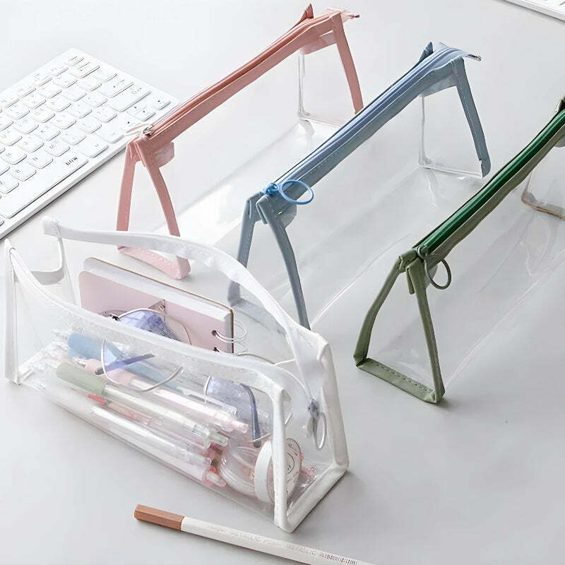 Trendy Clear Pencil Case with Y2K Aesthetic - Perfect for School & Office Supplies