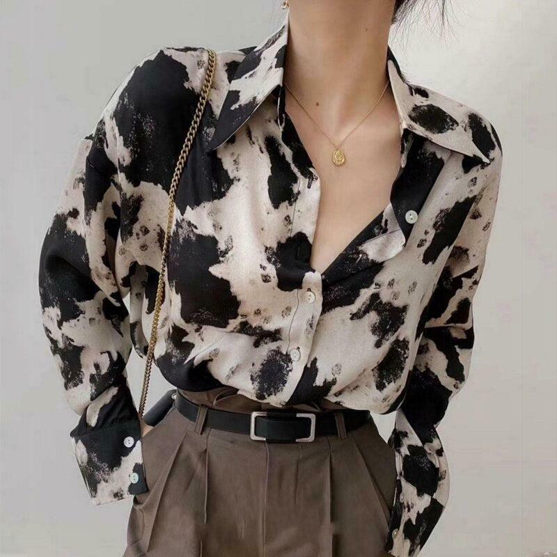 Trendy Cow Print Blouse for Modern Cowgirl Outfits - Y2K Fashion Essential