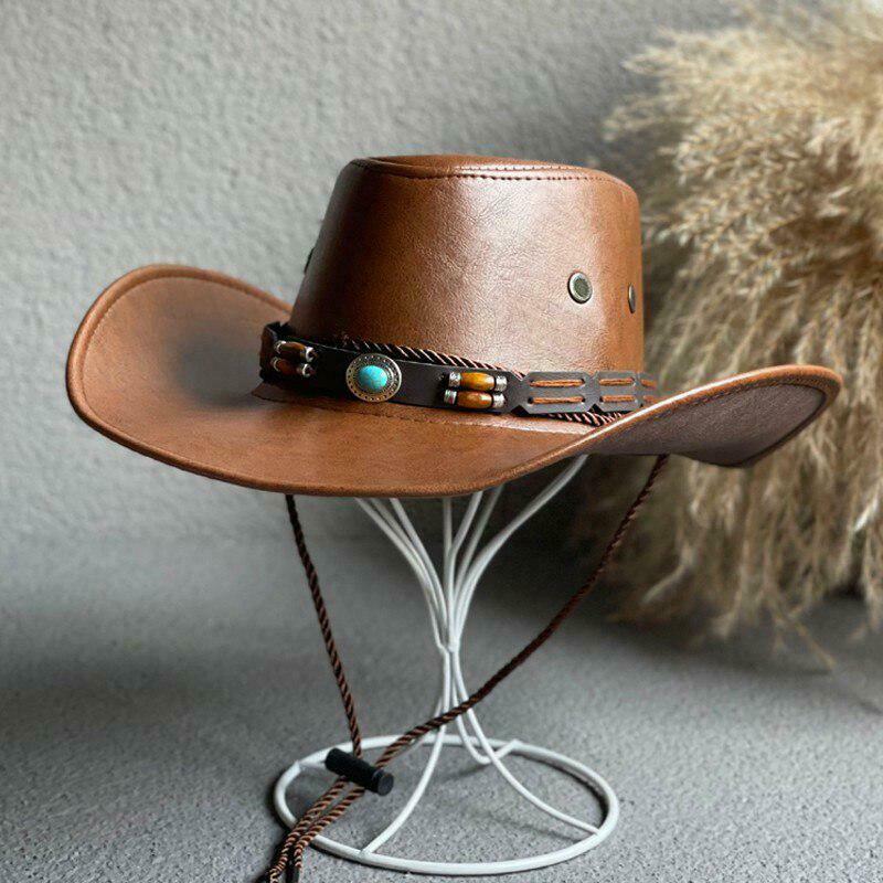 Trendy Cowgirl Adjustable Faux Leather Western Hat - Y2K Style for Chic Fashionistas