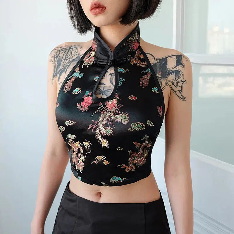 Trendy Dragon Backless Crop Top - Y2K Style with Bold Graphics for Fashion-Forward Looks