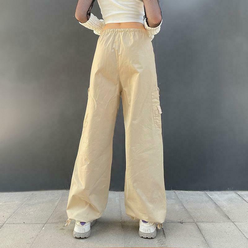 Trendy Fairy Grunge Orange Parachute Pants with Rivets - Y2K Style Cargo Sweatpants