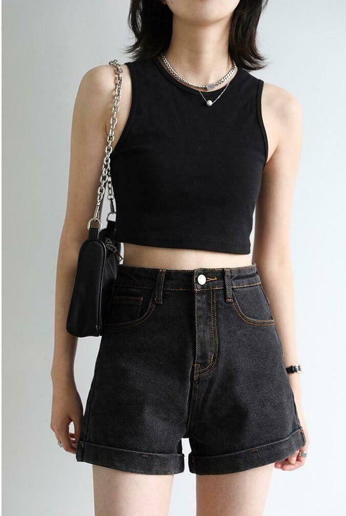 Trendy Grunge Black Jean Shorts for Y2K Fashion Lovers - Stylish & Versatile Streetwear