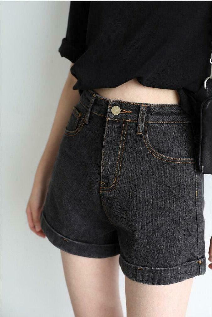 Trendy Grunge Black Jean Shorts for Y2K Fashion Lovers - Stylish & Versatile Streetwear