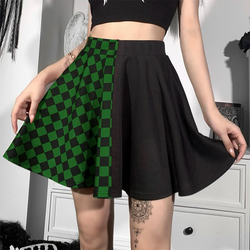 Trendy Grunge Checked A-Line Mini Skirt in Khaki - Y2K Fashion Essential for Stylish Looks