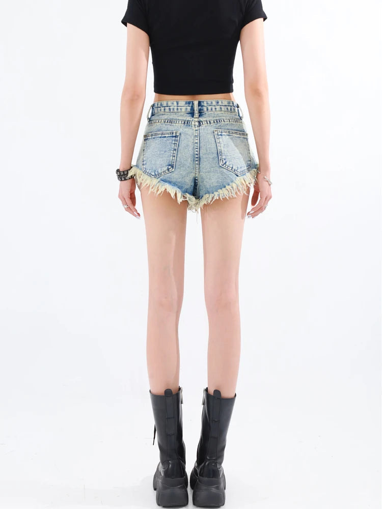 Trendy Grunge Tasseled Denim Shorts for Y2K Streetwear with Vintage Vibes and Style