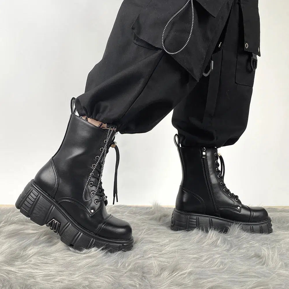 Trendy Grunge Zip-Up Platform Combat Boots - Cow Print Ankle & Tabi Split Toe Styles