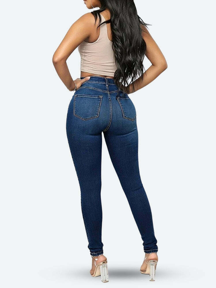 Trendy High Rise Denim Skinny Jeans for Y2K Fashion Lovers - Stylish and Comfortable Fit