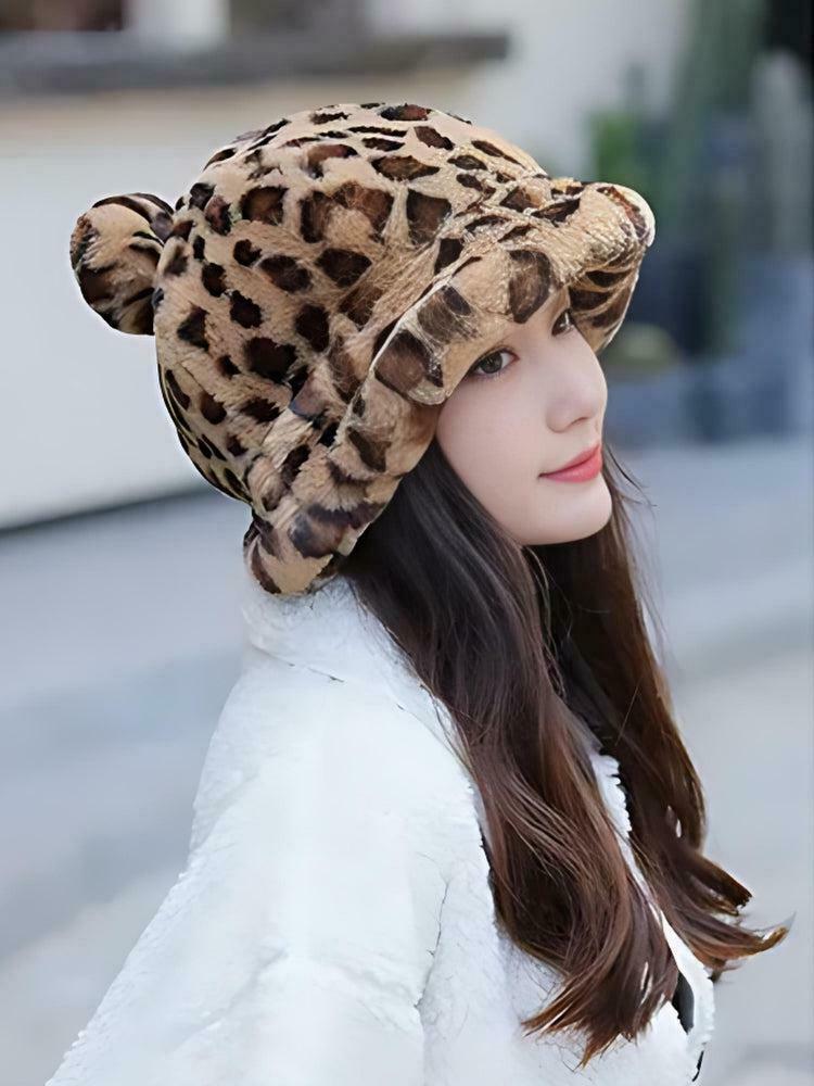 Trendy Leopard Ear Plush Hat - Y2K Fashion Statement for Stylish Outfits and Fun Looks